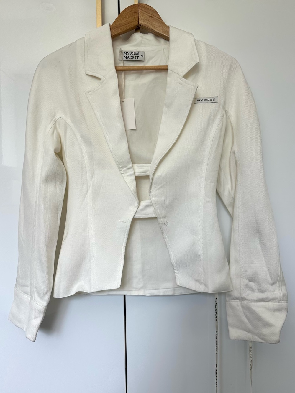 My Mum Made It Cream viscose & Linen Blend Cropped Blazer XS NWT